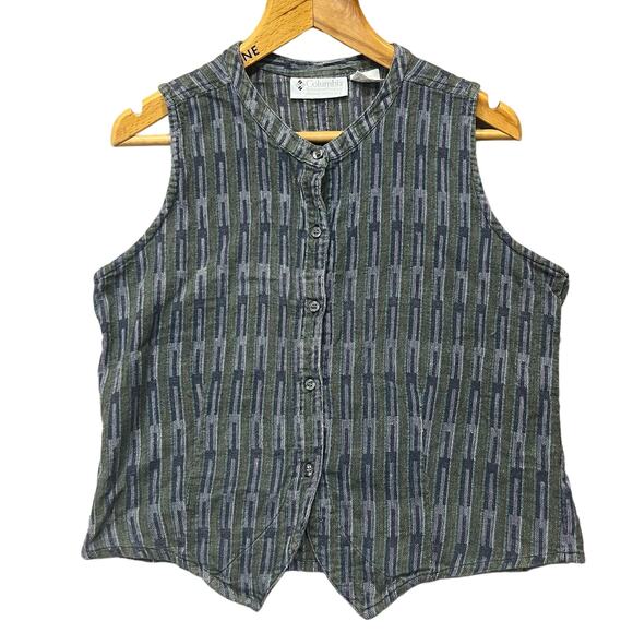 Vintage Columbia Sportswear Size Large Button Front Vest Top Woven Cotton Boho - Picture 1 of 9